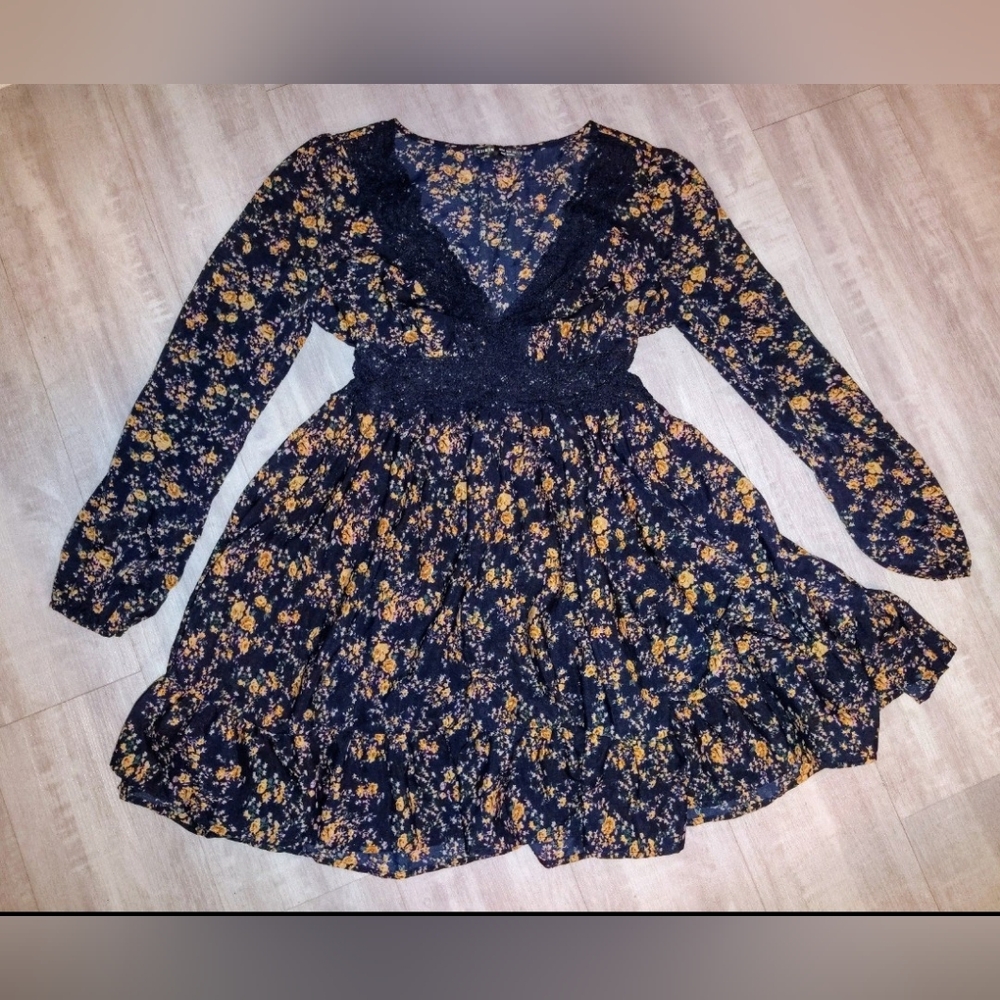 SHEIN Navy Floral Print Dress